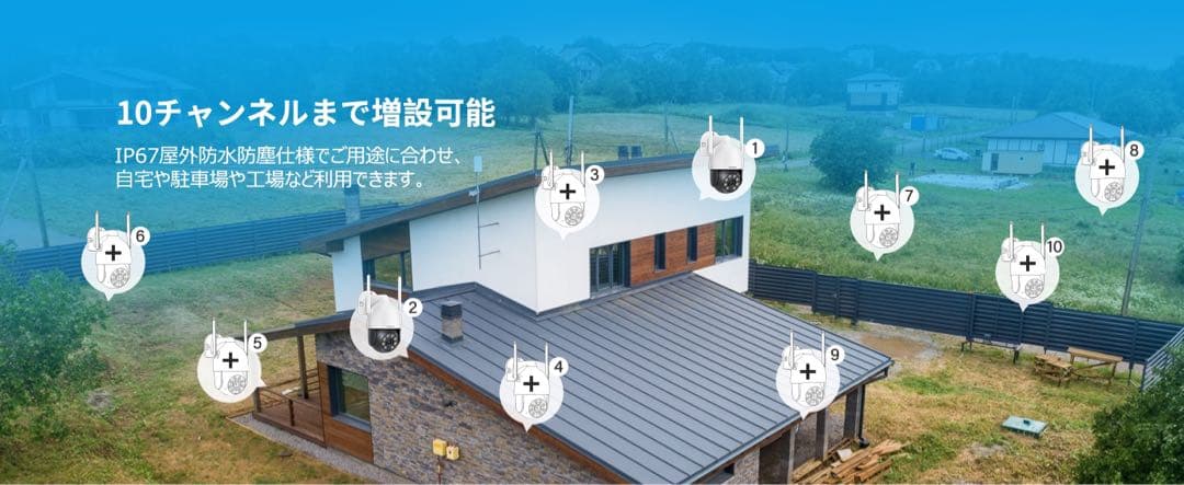 防犯カメラ　モニター付き【500万画素対応・360°全方位監視・夜間カラー撮影