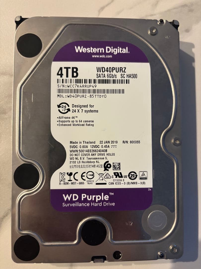 外付けハードディスク・ドライブ WD Purple 4TB HDD WD40PURZ