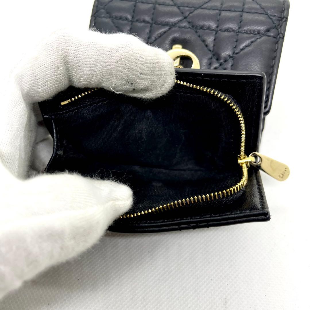 使用感少/現行✨ディオール 三つ折り財布 カナージュ グリシーヌ ロゴ ブラック