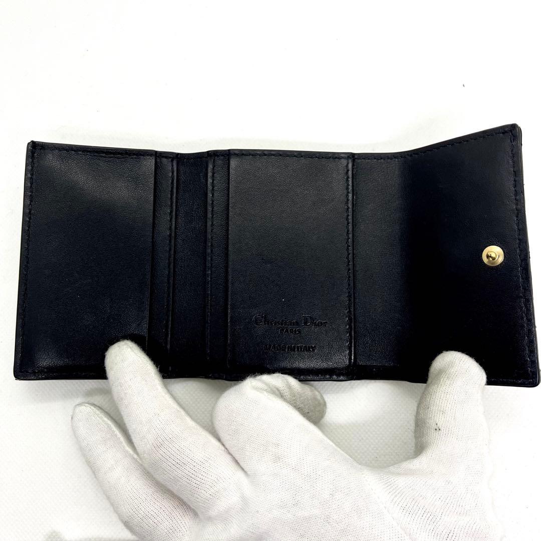 使用感少/現行✨ディオール 三つ折り財布 カナージュ グリシーヌ ロゴ ブラック