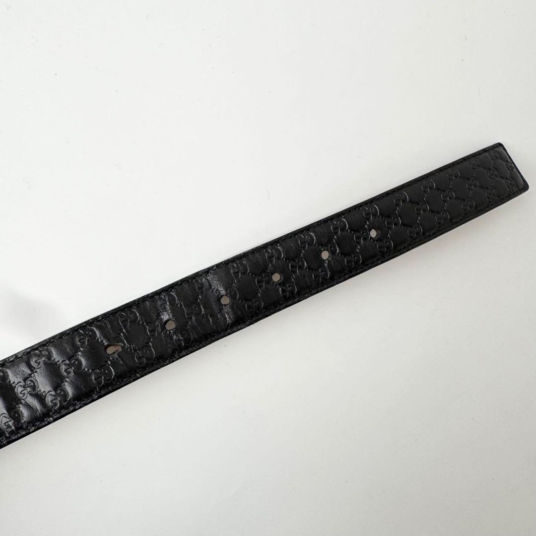 GUCCI　ベルト　マイクロシマ　GG柄　レザー　ブラック　シルバー