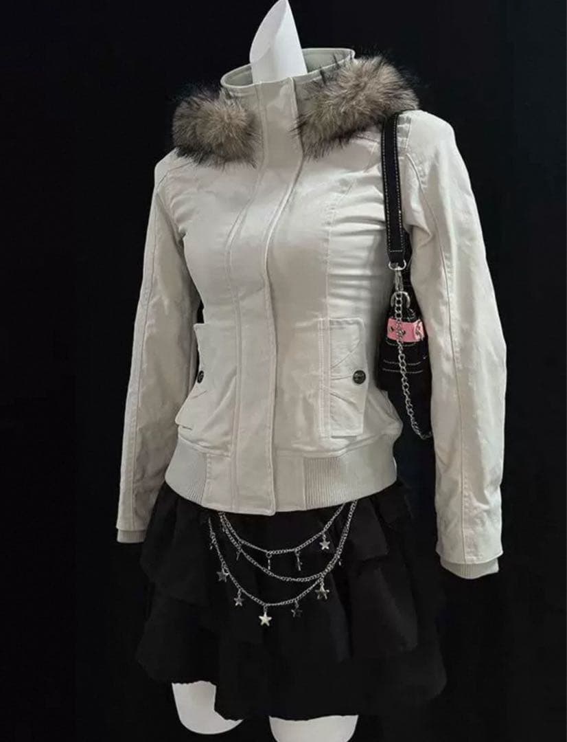 平成ギャル　y2k グランジ　ダークコア　 ファー付き　モッズコート