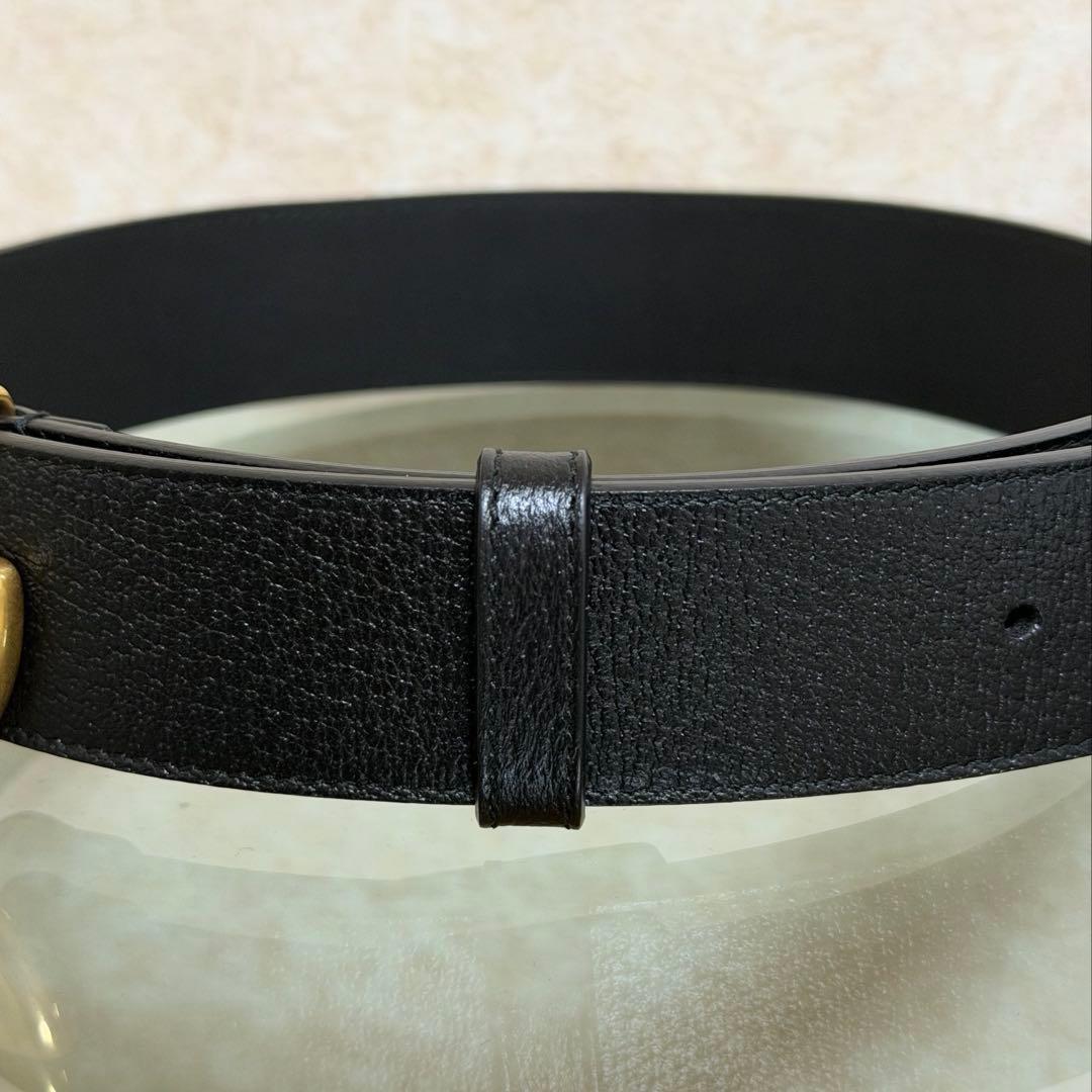 【Gucci/グッチ】箱&ポーチ付き ダブルG スリムベルト ゴールド レザー