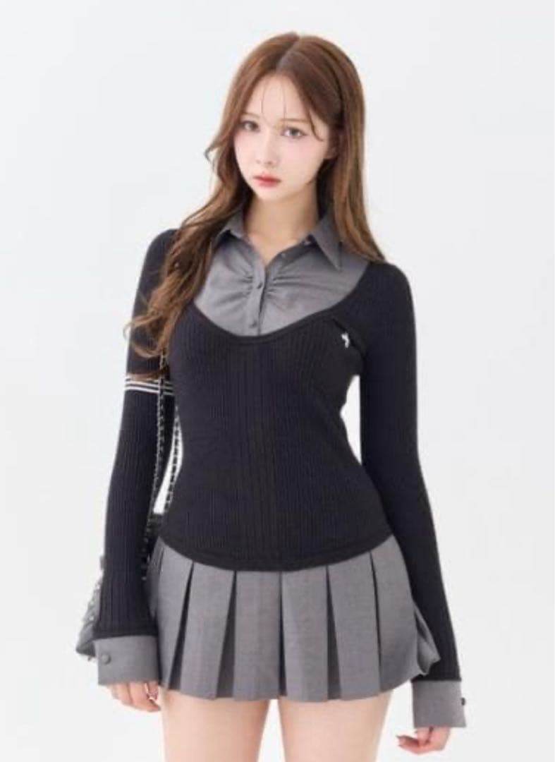 ワンピース andwang Uniform pleated mini onepiece
