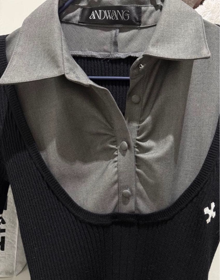 ワンピース andwang Uniform pleated mini onepiece