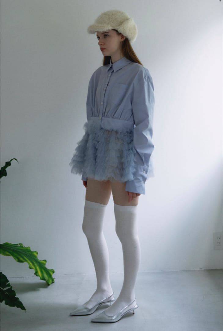 【HONEY MI HONEY】tulle peplum shirt