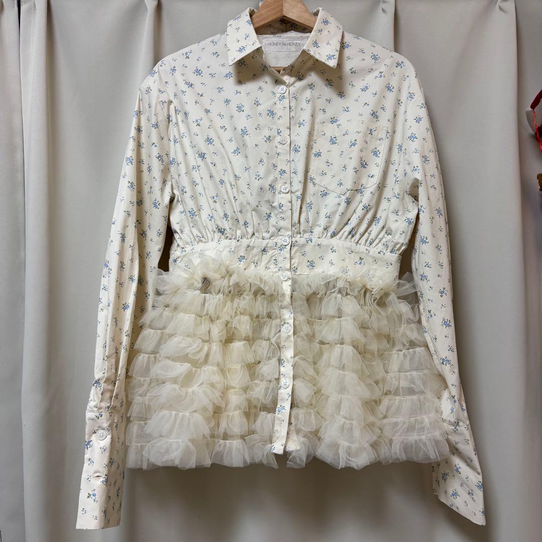 【HONEY MI HONEY】tulle peplum shirt