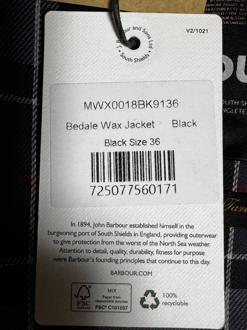 バブアー BARBOUR ビデイルワックスジャケット UK製 新品 サイズ36