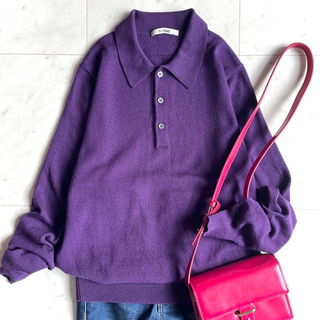 スローン ニット セーター ニットポロ ポロシャツ 日本製 パープル 紫 2