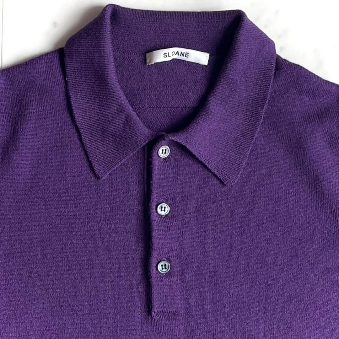 スローン ニット セーター ニットポロ ポロシャツ 日本製 パープル 紫 2