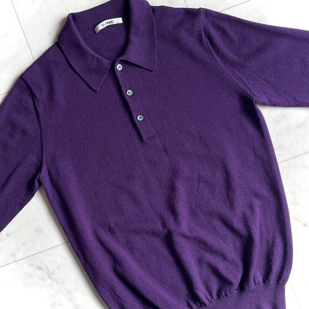 スローン ニット セーター ニットポロ ポロシャツ 日本製 パープル 紫 2