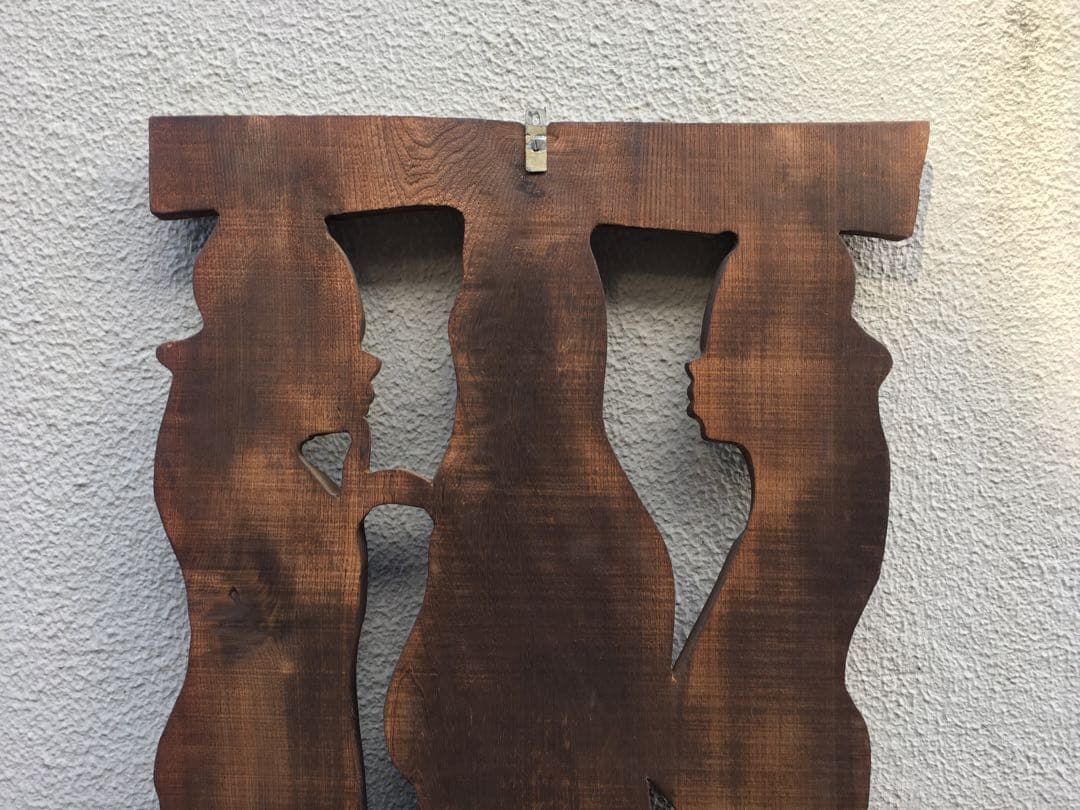 やっかい猫様　レトロ　木彫　壁かけ