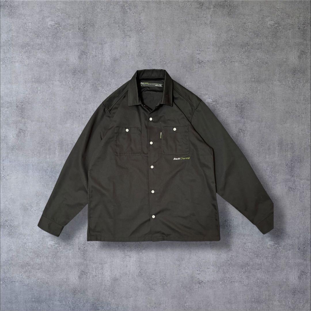 Bunzou！希少▲バックチャンネル ワークシャツ 黒 ライオン 背面プリ