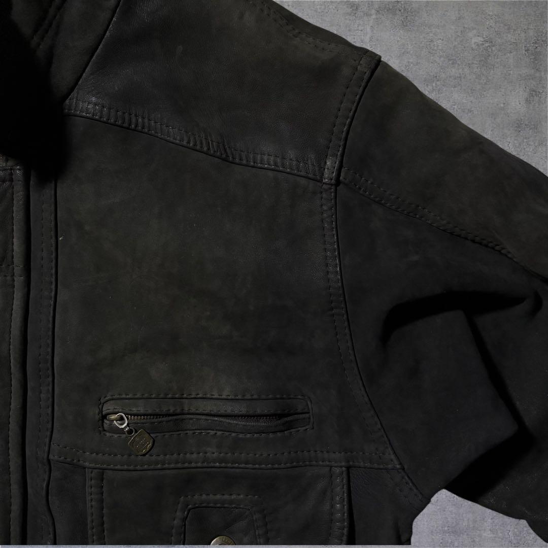 90s本革 レザージャケット 黒 ビッグシルエット 短丈 フライト