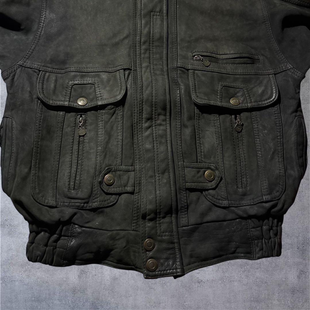 90s本革 レザージャケット 黒 ビッグシルエット 短丈 フライト