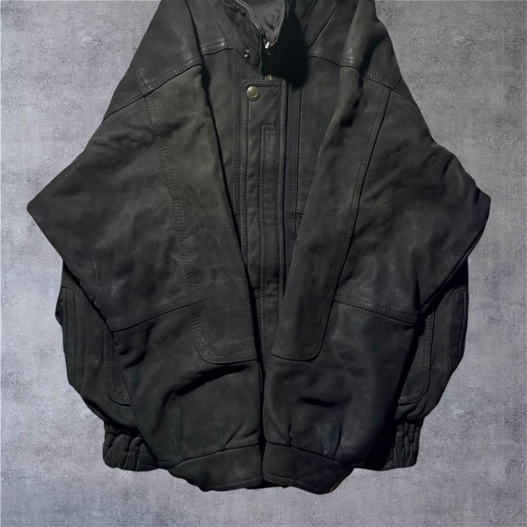 90s本革 レザージャケット 黒 ビッグシルエット 短丈 フライト