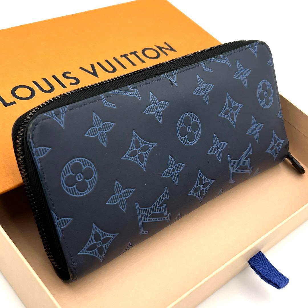 【美品】ルイヴィトン シャドウ ヴェルディカル ネイビー 長財布 メンズ