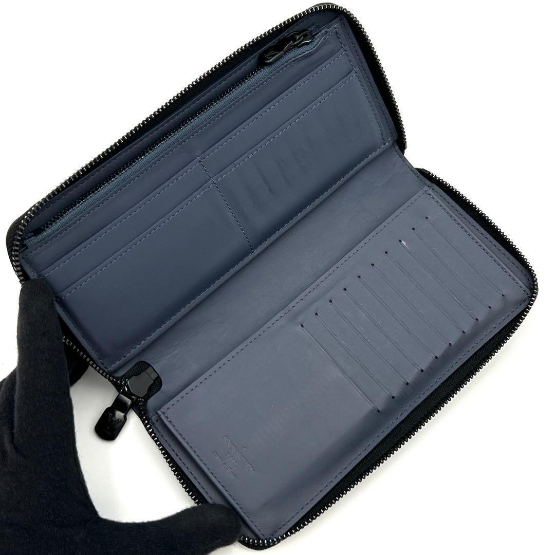 【美品】ルイヴィトン シャドウ ヴェルディカル ネイビー 長財布 メンズ