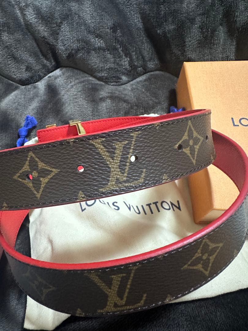 LOUIS VUITTON レザー ベルト ブラック/レッド