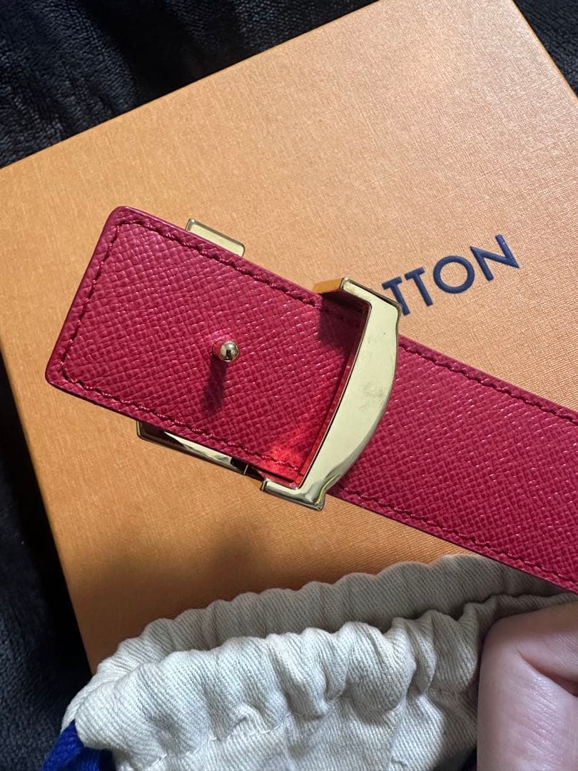 LOUIS VUITTON レザー ベルト ブラック/レッド