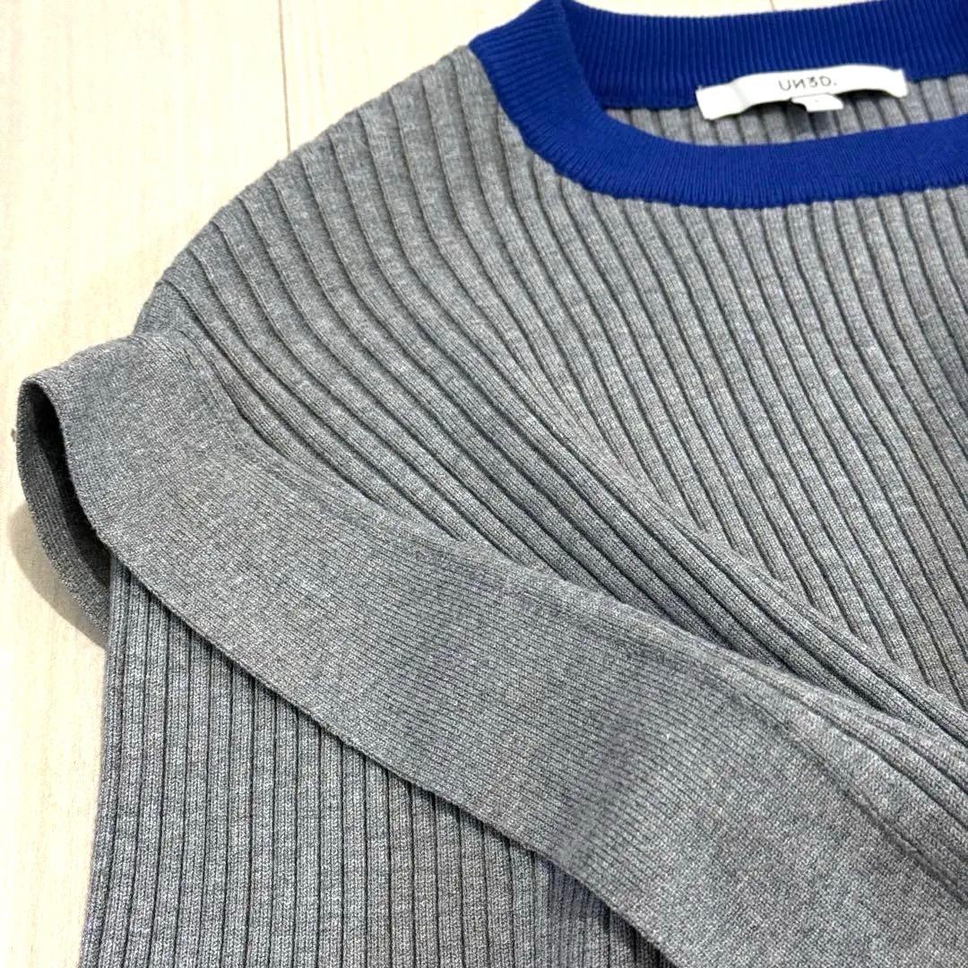 UN3D. アンスリード オープンスリーブニット　グレー×ブルー F