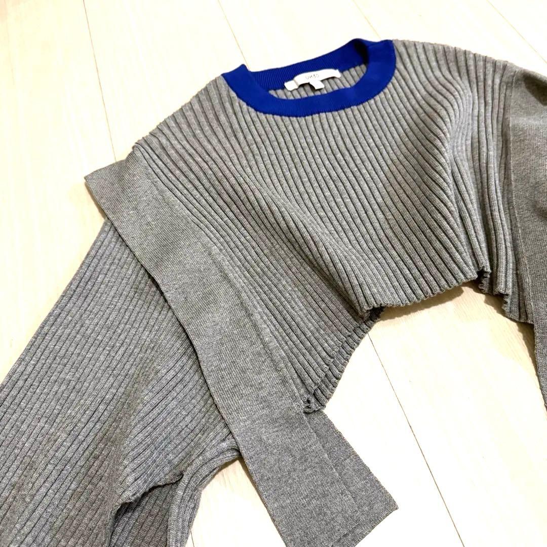 UN3D. アンスリード オープンスリーブニット　グレー×ブルー F