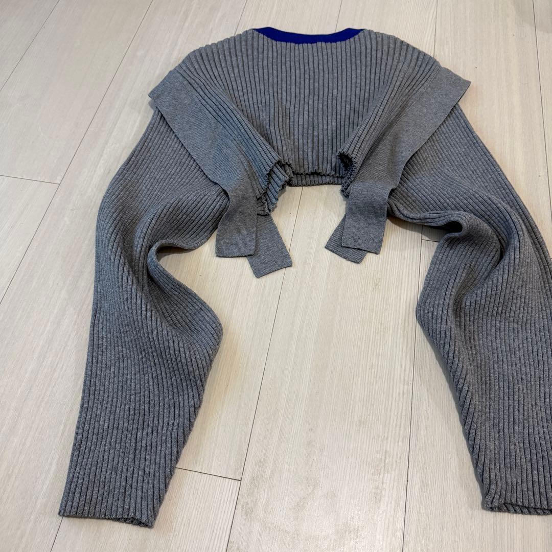 UN3D. アンスリード オープンスリーブニット　グレー×ブルー F