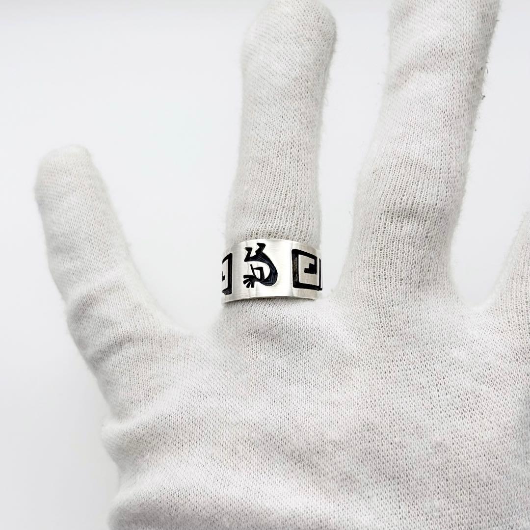 ホピ族 ジーン・プーヤウマ オーバーレイ ココペリ リング 17号 希少 美品