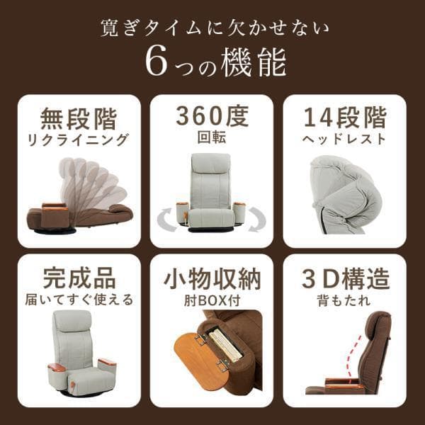 送料無料新品高級回転リクライニングハイバックポケットコイル座椅子【グレーGY】