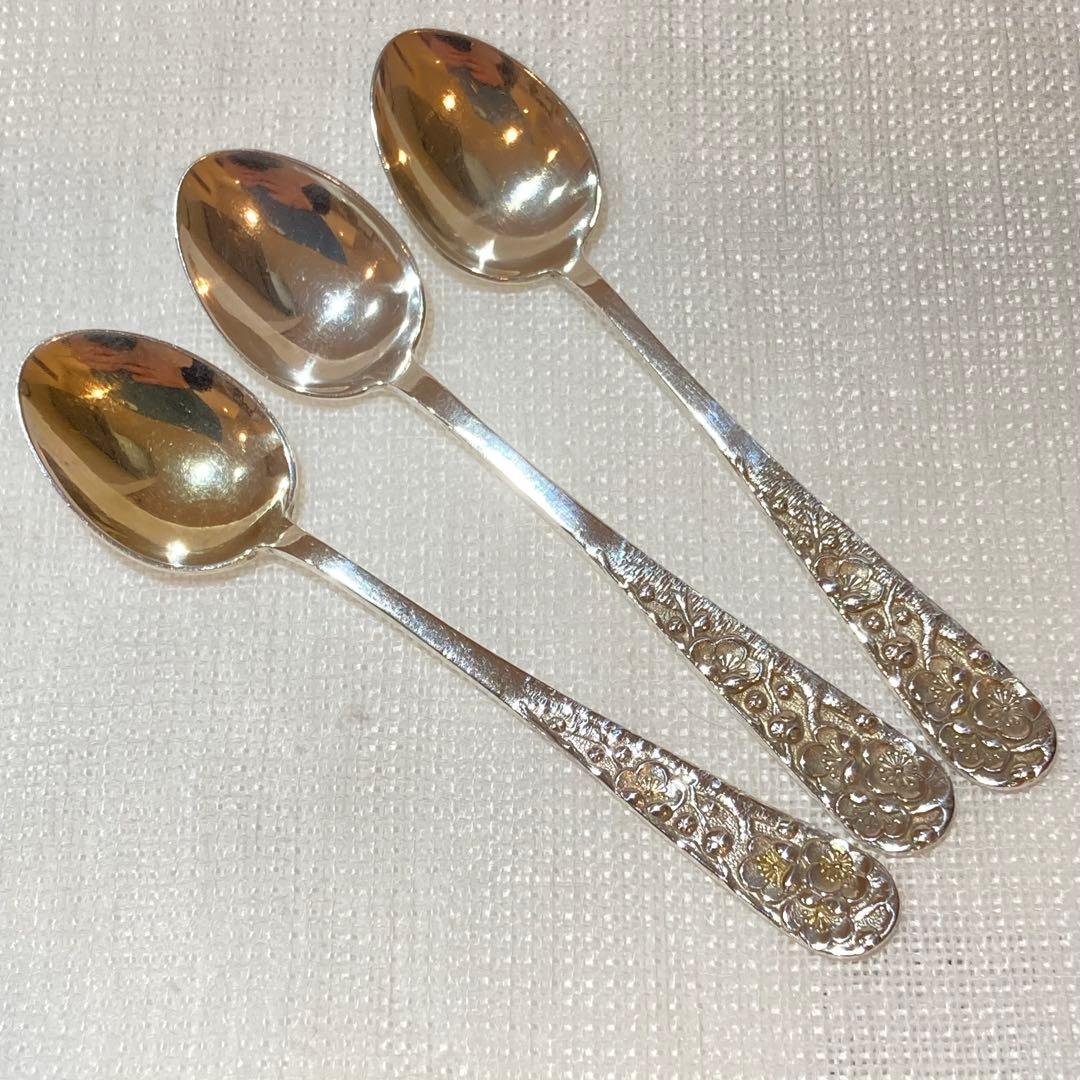 85 純銀梅花装飾モカスプーン3本セット