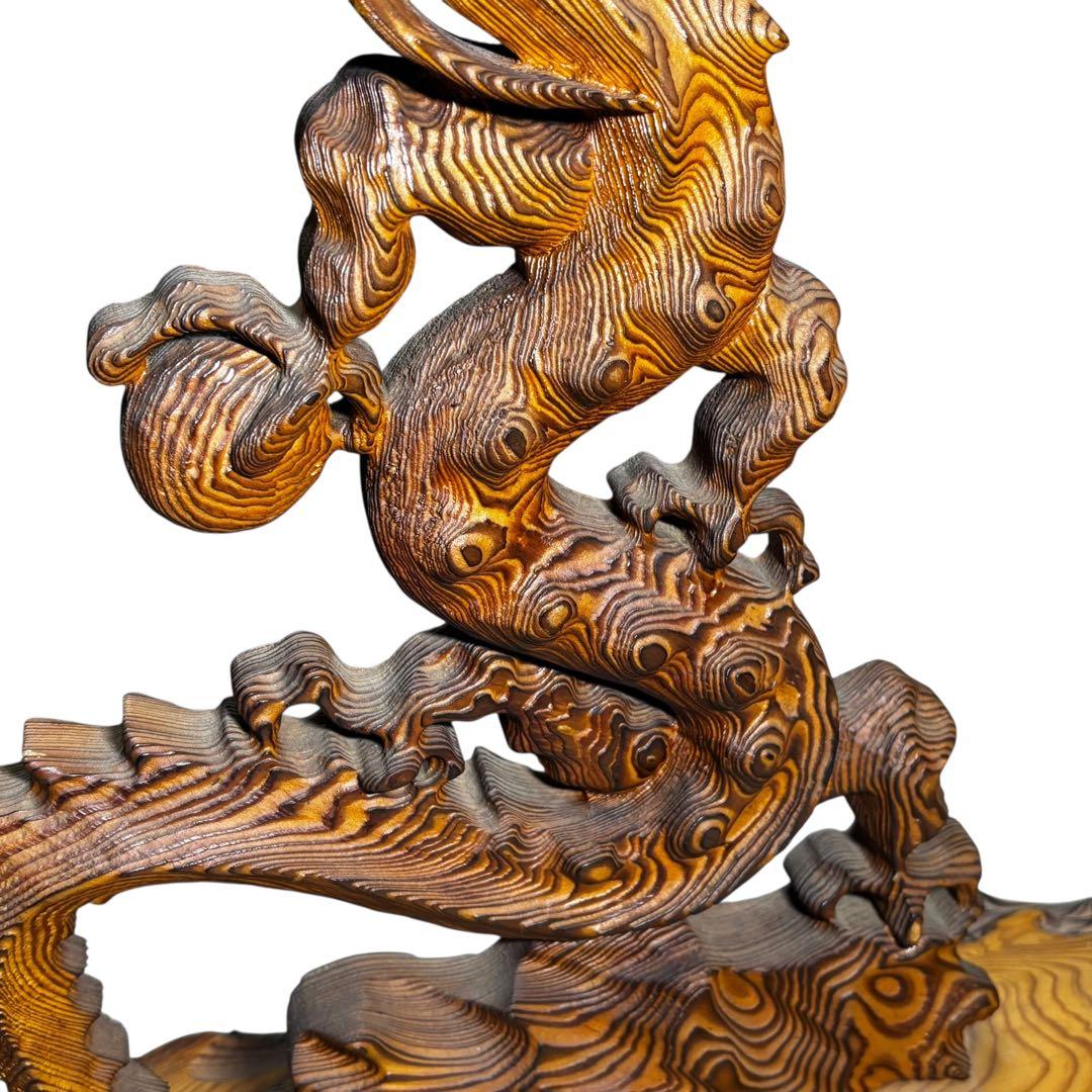 昇龍　木彫　龍　竜　縁起物　置物　インテリア　ドラゴン　木製　オブジェ