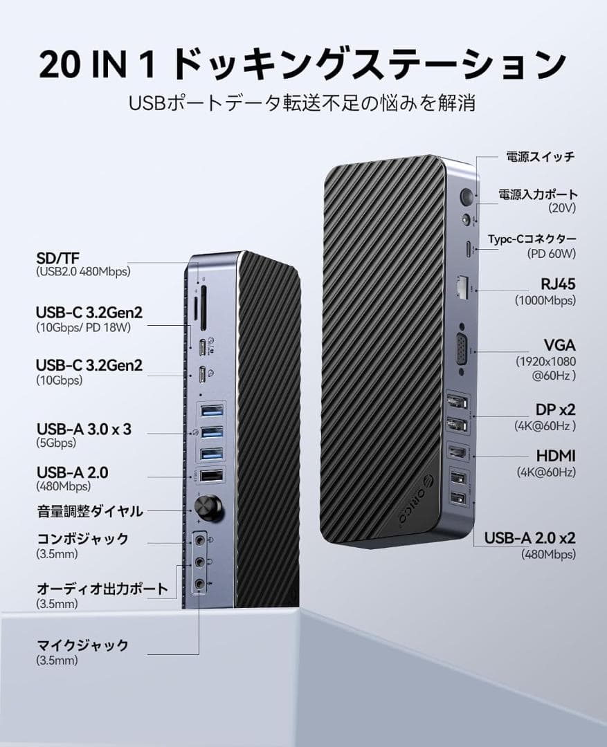 ORICO USB C ドッキングステーション 4画面拡張　4K HDMIポート