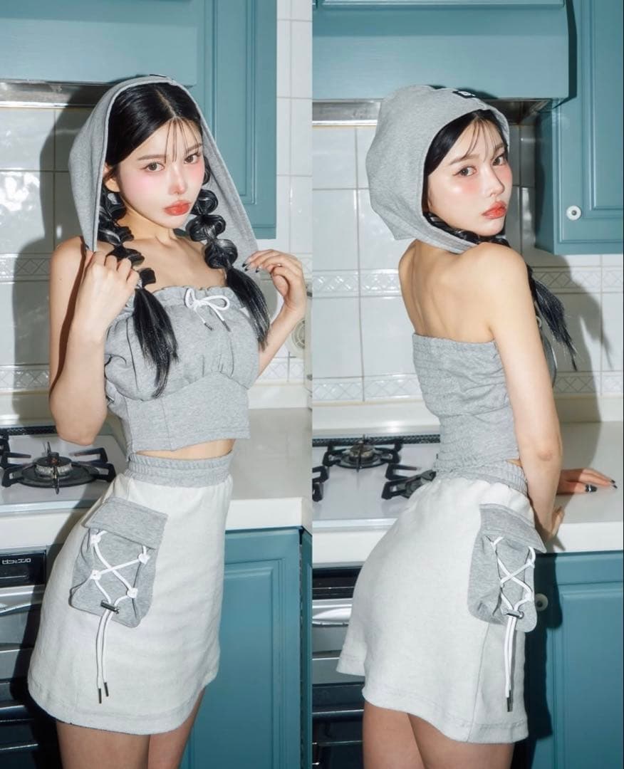 Darich コルセットフードスウェットトップス