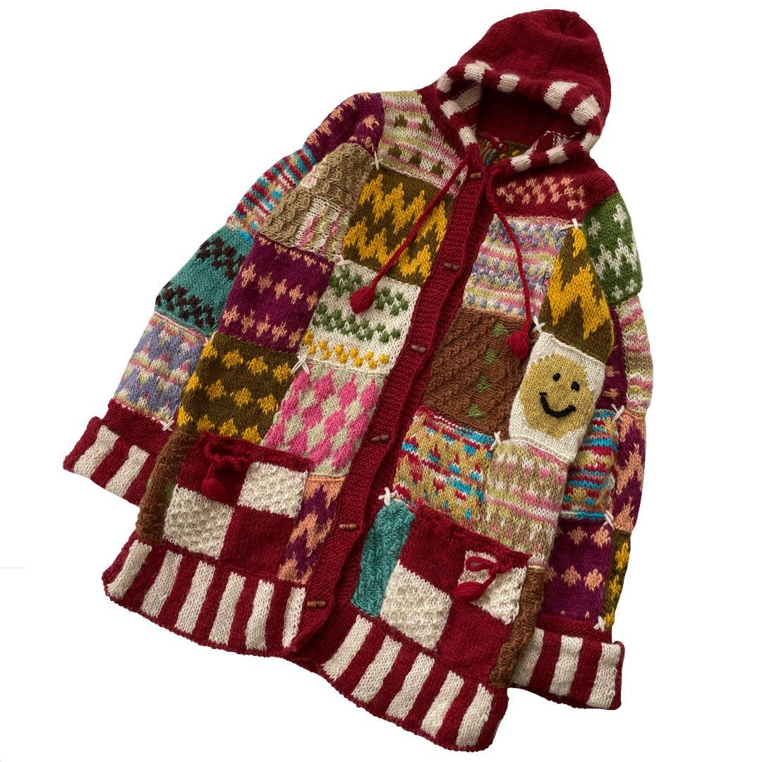 未使用品 EL RODEO エルロデオ パッチワーク ニット コート ニコちゃん