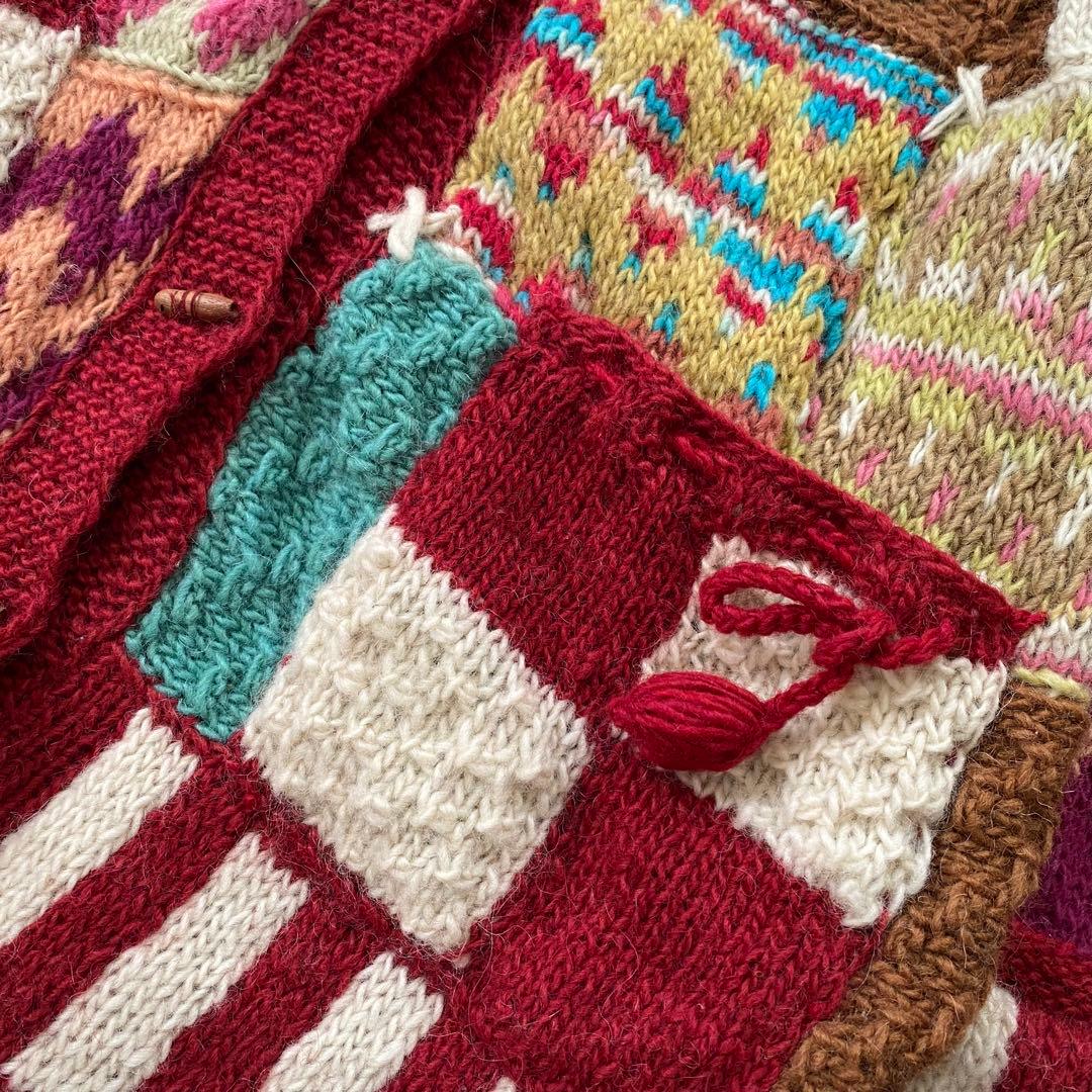 未使用品 EL RODEO エルロデオ パッチワーク ニット コート ニコちゃん