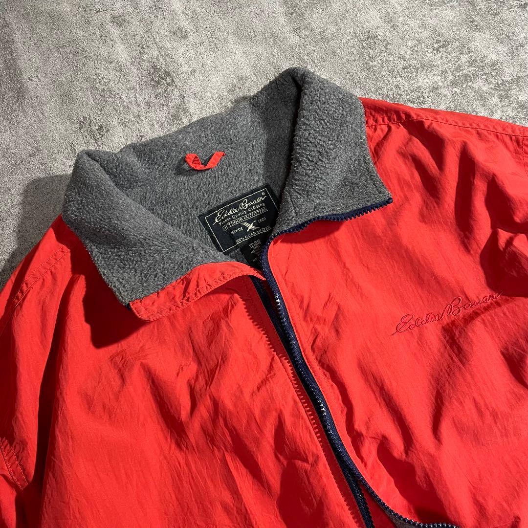USA製Eddie Bauerウォームアップオレンジ短丈刺繍ロゴXL90s黒タグ