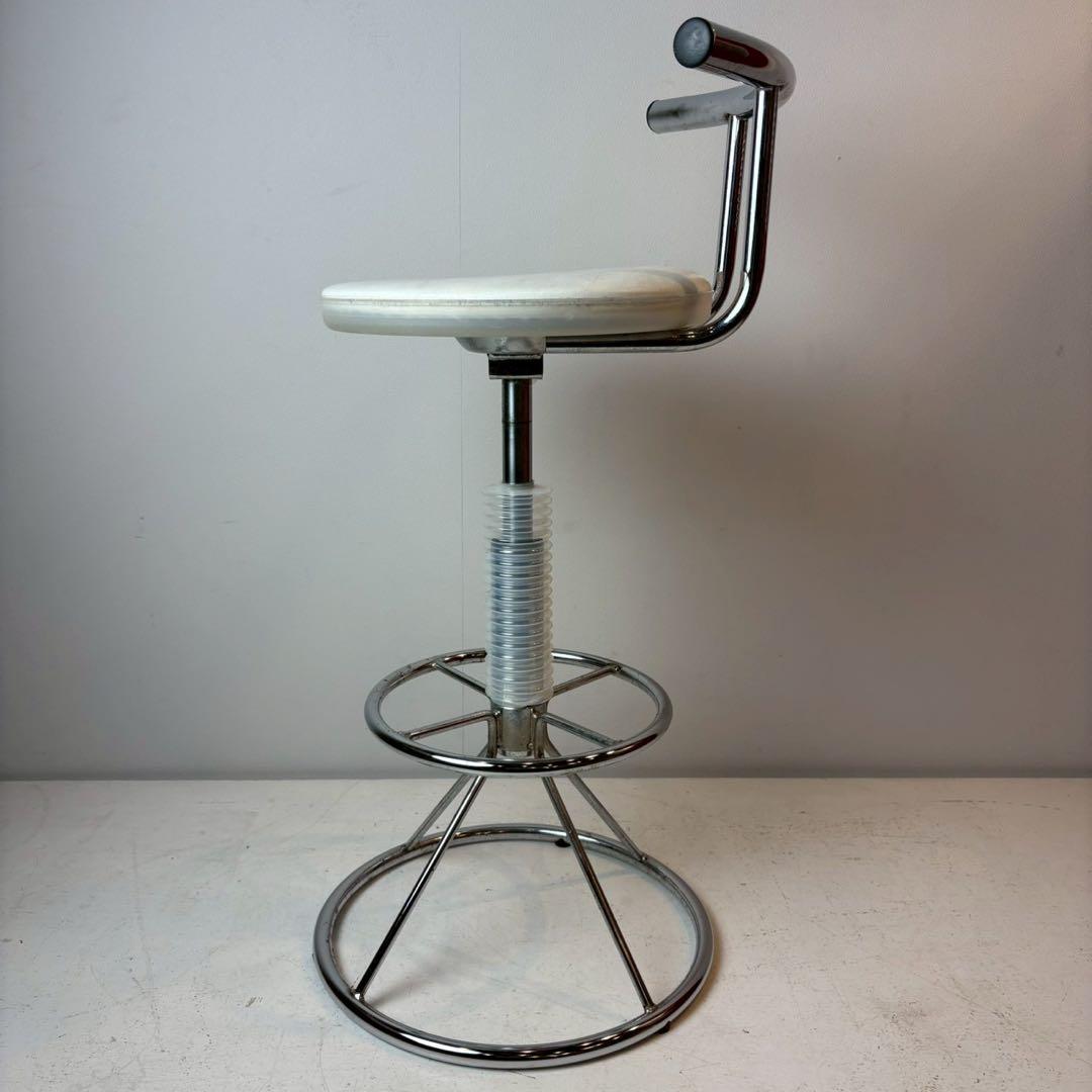 カウンターチェア スタンド椅子 バーチェア 昇降式　ホワイト　ミッドセンチュリー