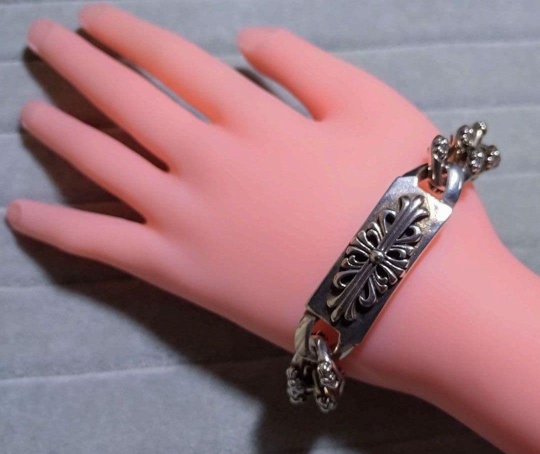 silver 925 メンズ クロスブレスレット フローラル 刻印有り 22cm