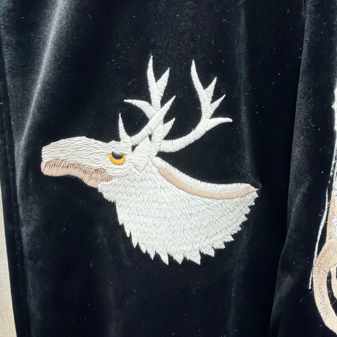 HOUSTON 別珍スカジャン 刺繍 黒 ベルベット