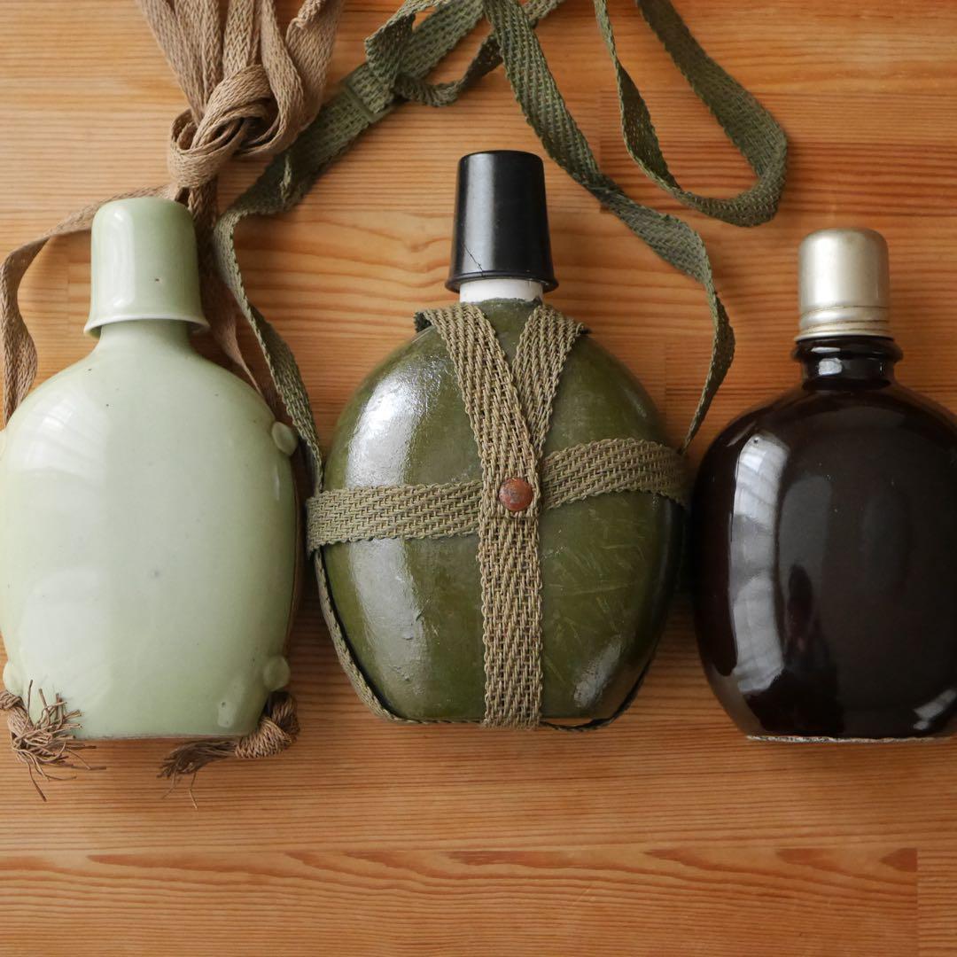 古い陶器の水筒瓶 3点セット 統制番号あり 瀬828