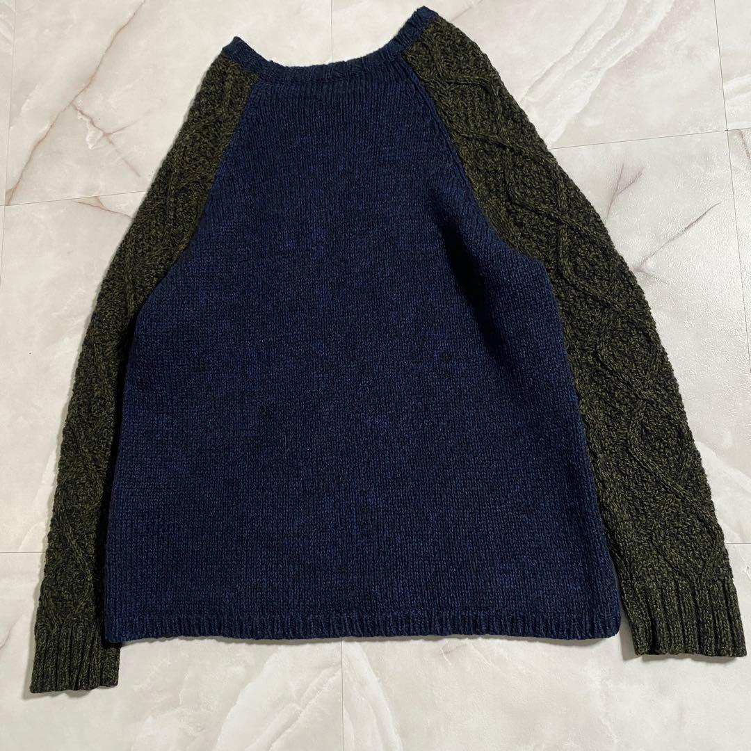 A18450 美品 SUNSEA ウールカシミヤ ラグラン切替ケーブルニット 2
