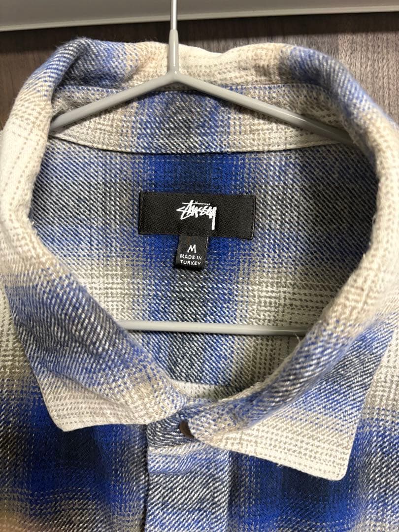 Stüssy 青と白のチェック 長袖シャツ M