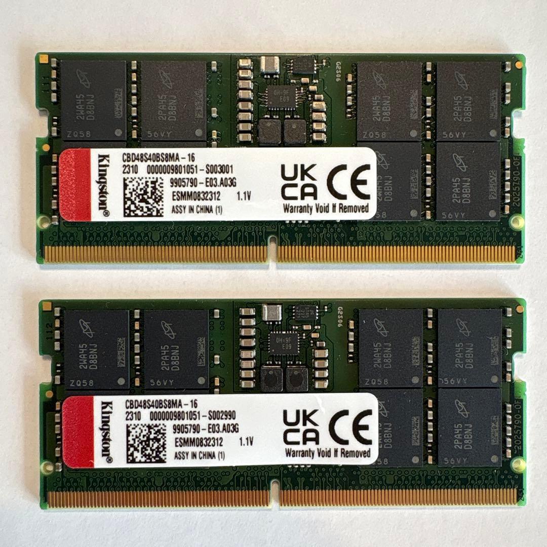 ノートPC用メモリ DDR5 32GB（16GB×2枚）4800MT/s