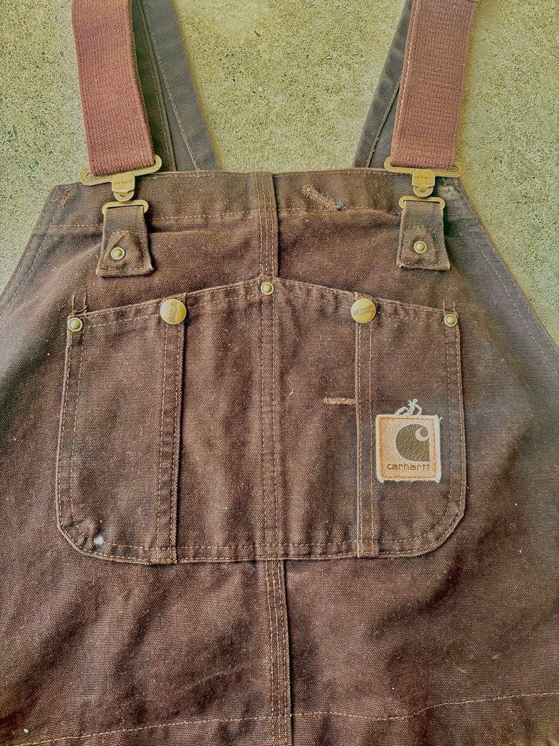 Carhartt ブラウンオーバーオール　ダック地　ダブルニー　良フェード