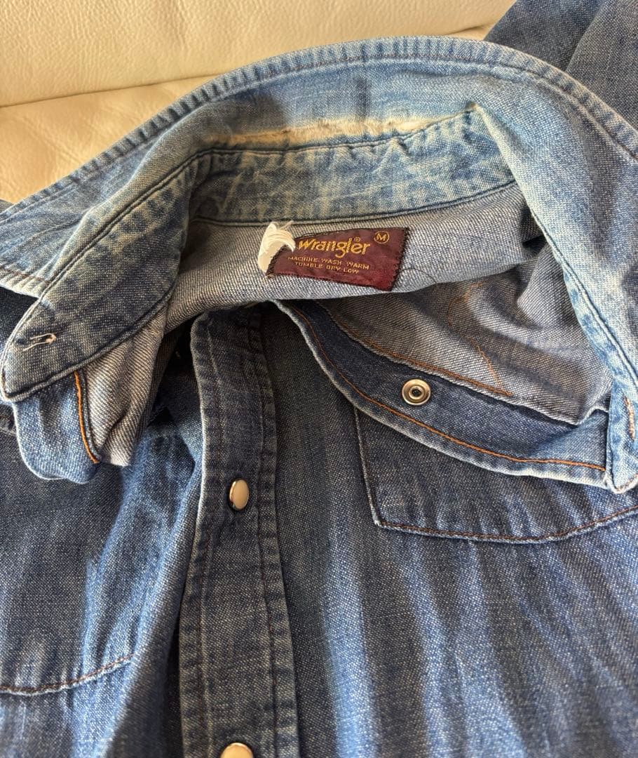 【希少】70s-80s USA製 ラングラー デニムウエスタンシャツ Mサイズ