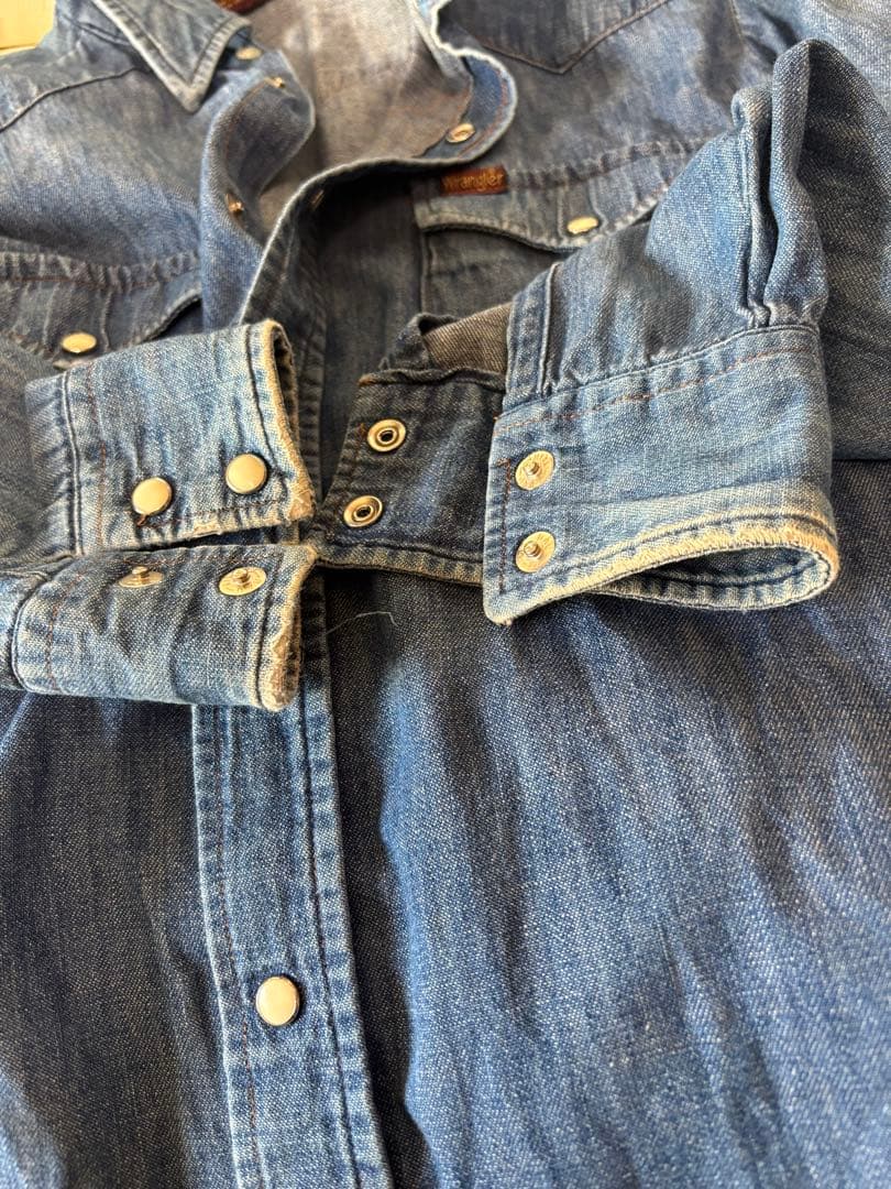 【希少】70s-80s USA製 ラングラー デニムウエスタンシャツ Mサイズ