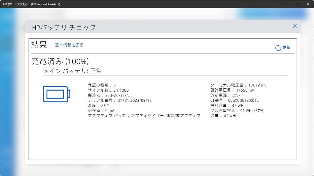 【良品】HP ProBook 635 Aero G8 BT97% サイクル数3回