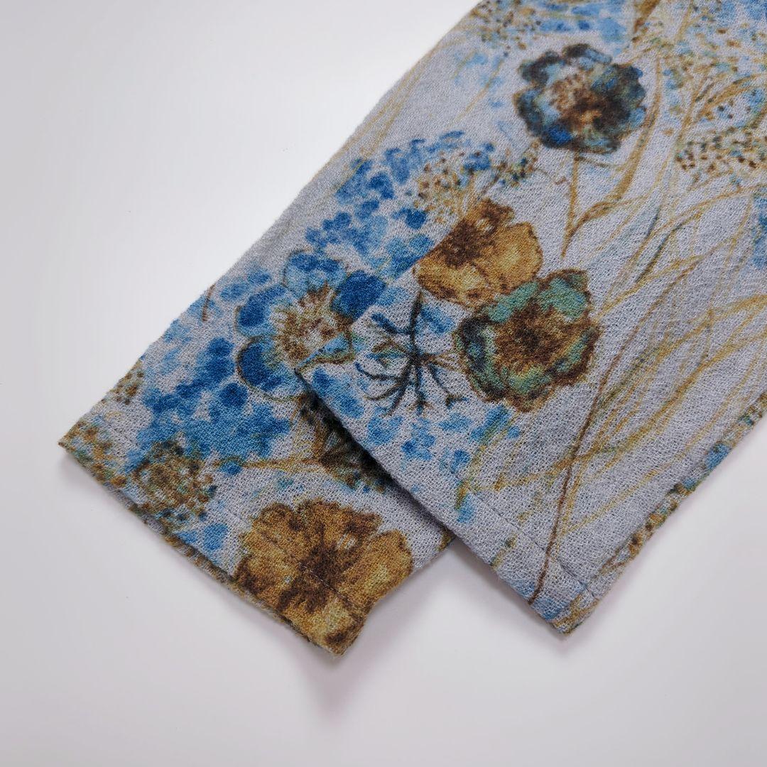 コットンハウスアヤ｜ウールガーゼ 長袖シャツ 水彩フラワー ブルー系 美品