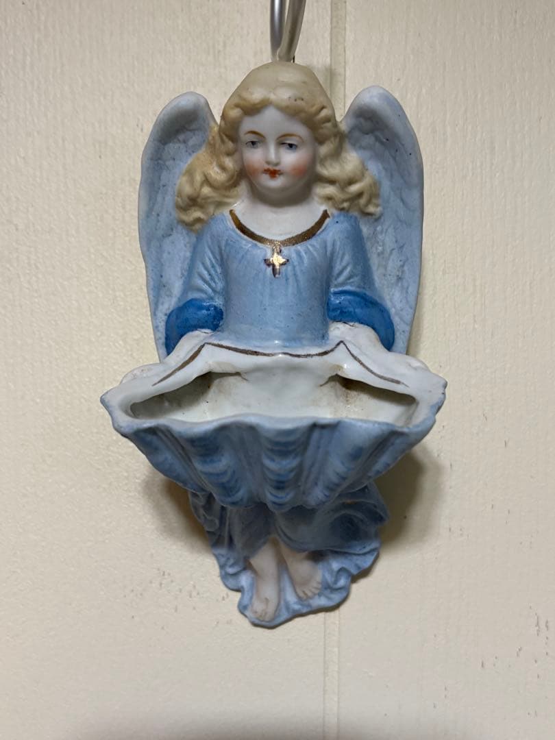 フランスアンティーク　ビスク　天使の聖水盤　壁掛け