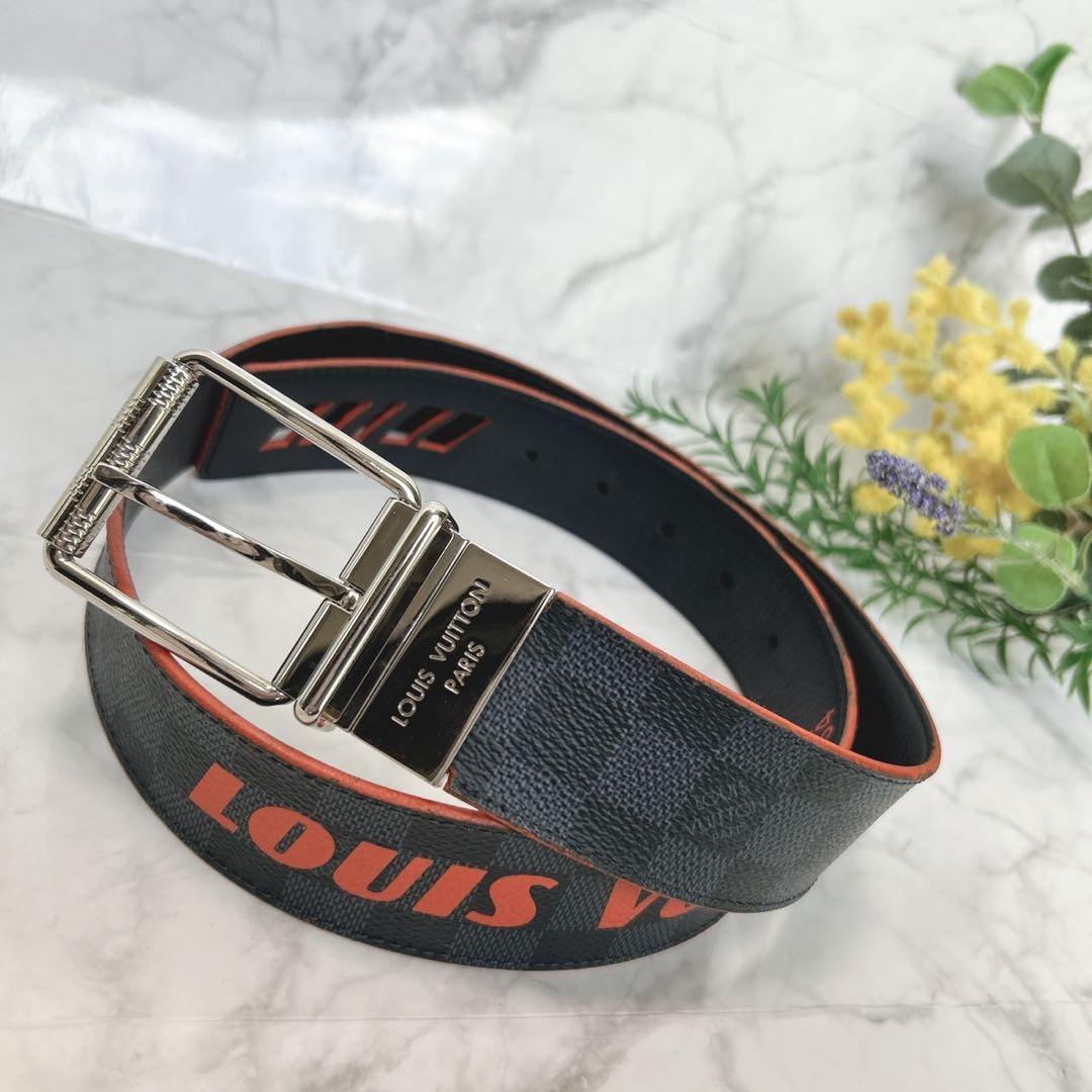 美品✨ルイヴィトン　ベルト　サンチュール　ダミエ　コバルト　レザー　最高級